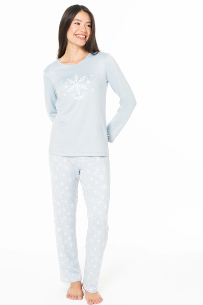 U.S. Polo Assn. Women's Pajama Set, Lycra, Long Sleeve, Crew Neck, Snowflake Printed