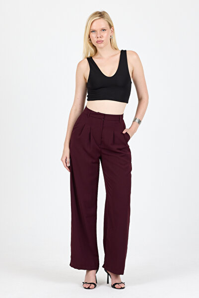 Eco Sense High Waist Wide Leg Pleated Palazzo Women's Trousers - Office and Daily Use Pnt001