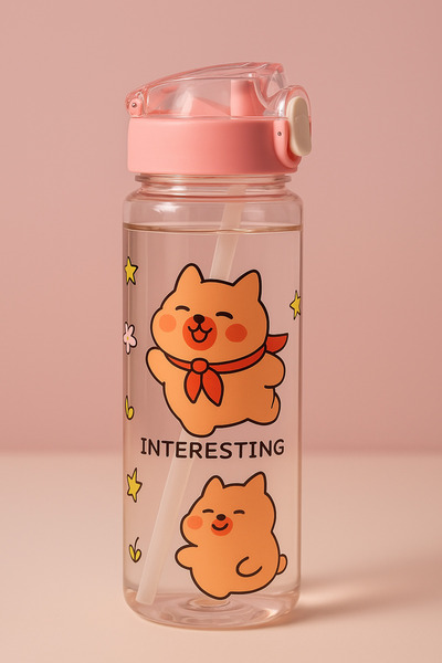 NazliHome 🐻 Ayıcık Desenli Pipetli Su Şişesi 500 ml – Çocuklara Özel BPA İçe...