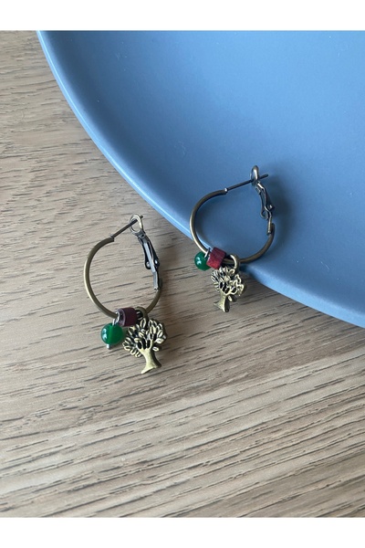 dela otantik Handmade Tree of Life Patterned Hoop Earrings - Nature Themed Authentic Bohemian Bijoux Jewelry - Tree Earrings