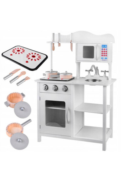 Jokomisiada Wooden Kitchen with Accessories for Kids, Realistic Sounds, 85 x 60 x 30 cm,