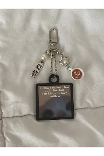 bettymettys Cute Funny Cat & Phone & Heart Latte Coquette Bag Charm Keychain