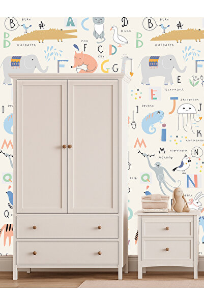 Tasarım Çocuk Odası Hayvanlı Alfabe Duvar Kağıdı Poster - Sevimli Eğitici Dekor