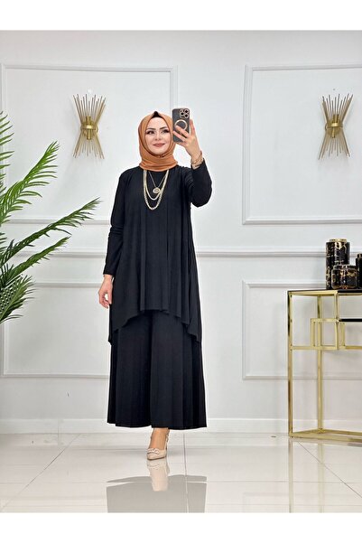 Enans Design Set de 2 piese pentru femei, tunică și pantaloni asimetrici