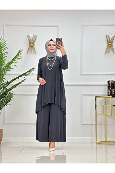 Enans Design Women's Hijab 2 Piece Set Asymmetrical Tunic & Pants Set