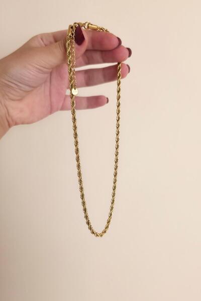 By Zeyna Aksesuar 316 L Steel Antiallergenic Tarnish-Free Twist Necklace 45+7 cm