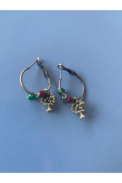 dela otantik Handmade Tree of Life Patterned Hoop Earrings - Nature Themed Authentic Bohemian Bijoux Jewelry - Tree Earrings