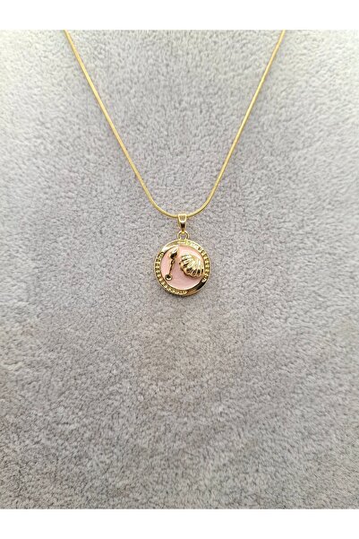 Han Ticarethane Gold Color Special Embossed Enameled Pink Seashell Model Stee...