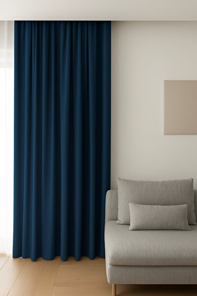 Ran Perde Lacivert - Kadife Karartma Perde Blackout -Tek Kanat