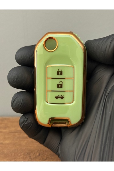 Luxe Aksesuarr Husa de protectie pentru chei din silicon cu 3 butoane compatibila Honda Civic accord, fc5, hr-v, Cr-v Culoare verde