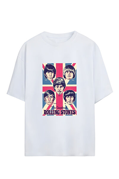 GraffTee تي شيرت قطني كبير الحجم للجنسين من رولينج ستونز