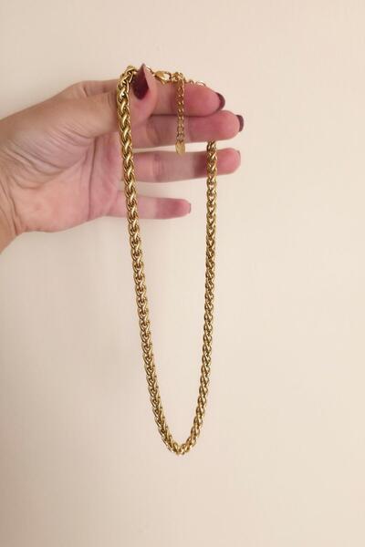By Zeyna Aksesuar 316 L Steel Antiallergenic Tarnish-Free Twist Necklace 45+7 cm