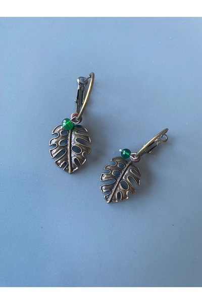 dela otantik Handmade Leaf Pattern Hoop Earrings - Nature Themed Authentic Bohemian Bijoux Jewelry - Leaf Earrings