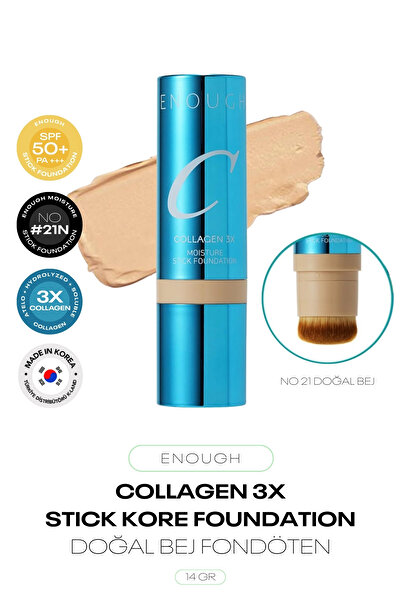 Enough Kolajen İçeren Stick Kore Fondöten Collagen 3X Moisture Stick Foundation SPF 50 + PA +++