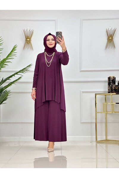 Enans Design Set de 2 piese pentru femei, tunică și pantaloni asimetrici