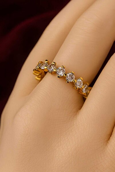 KAR DİAMOND 925 Ayar Gümüş Altın Kaplama 0.10 Carat Zirconia Pırlanta Modeli Tamtur Yüzük - Işıklı Kutuda Hediye