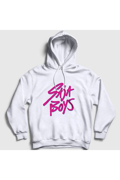 Presmono Unisex White Logo Saja Boys K Pop Demon Hunters Hooded Sweatshirt 573223Tt