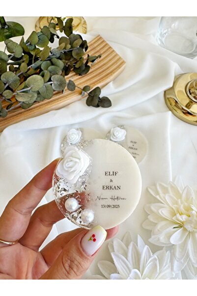 Gami Handmade Gül Detaylı Gümüş Magnet Epoksi Söz, Nişan, Nikah, Düğün, Hediy...