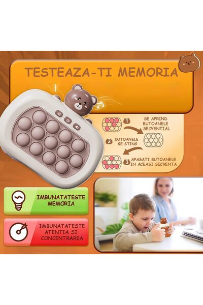 miraza Jucărie Electronică Pop-It,Versiune Nouă cu 13 Butoane, Peste 999 Niveluri, Ursulet