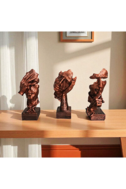 Kaya Hediyelik Bakır Renk 3 Adet Yüz 12 cm x 6 cm EBAT Sessizlik Büstü