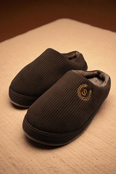 HFKY Uniszex hímzett bársony bordázott mintás kényelmes, puha talpú, szőrmével bélelt házi papucs. Papucs