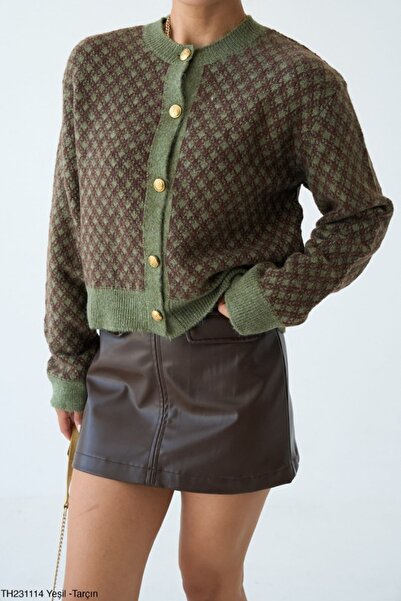 Genel Markalar Desenli Düğmeli Triko Hırka