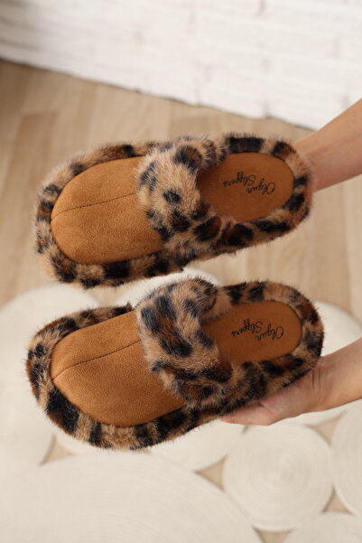 olgun slipper Leopard Patterned Winter Silent House Slippers