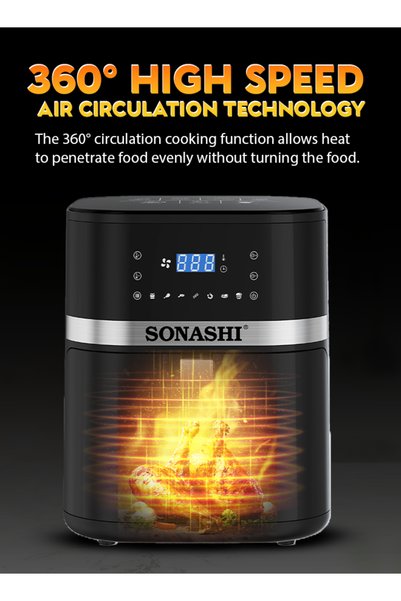 sonashi SAF-800N 8L Digital Air Fryer With Temperature Control | Non-Stick Basket With Overheat Protection