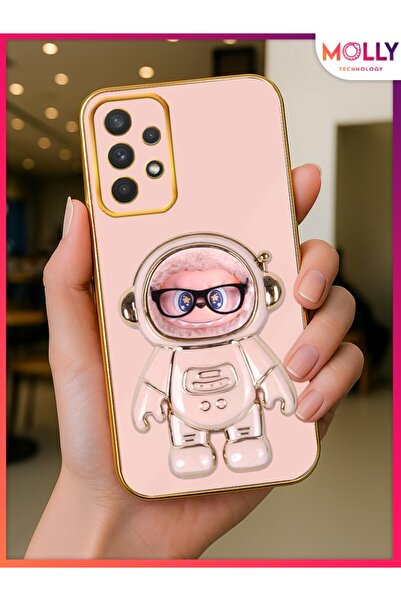Molly Samsung Galaxy A73 Için Rose Labubu Astronot Standlı Gold Detaylı Lüks ...