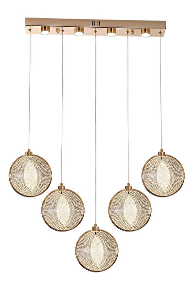 Store Midye 5'Li 67 Watt Sıralı Gold Ledli Modern Salon Avize
