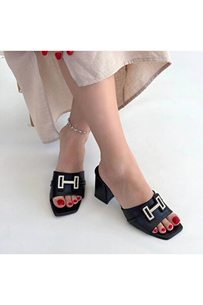 Vona Nova Erew black leather high heel slippers