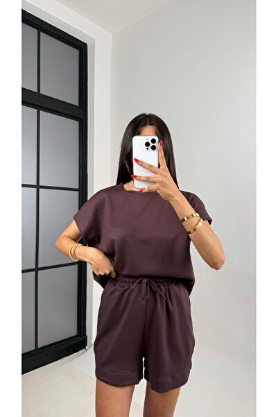 Gaus Acı Kahve Tshirt Şort İkili Modal Kumaş Takım Gaus00691