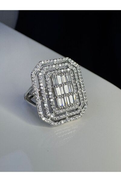 vogutima Kadın Gümüş Yüzük - Pırlanta Montür 3 Sıralı Baget Enerji • Işıklı K...