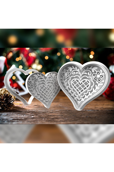 Mizaku Patterned Heart Shaped Cookie Mold and Cutter