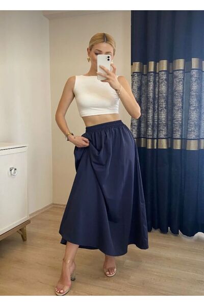 BİGÜMEX Long Poplin Skirt with Pockets and Elastic Waist