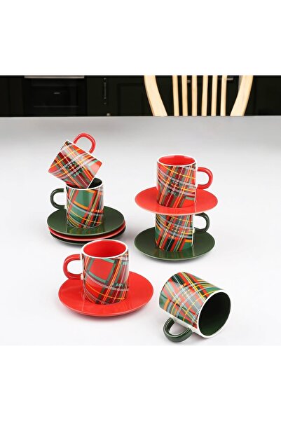 Kosova Çırağan Home Ekose 6 Kişilik Kahve Fincan Takımı