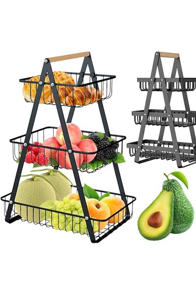 OEM Cos De Fructe Decorativ, 3 Etaje, 47x33x18 cm, Metal, Negru