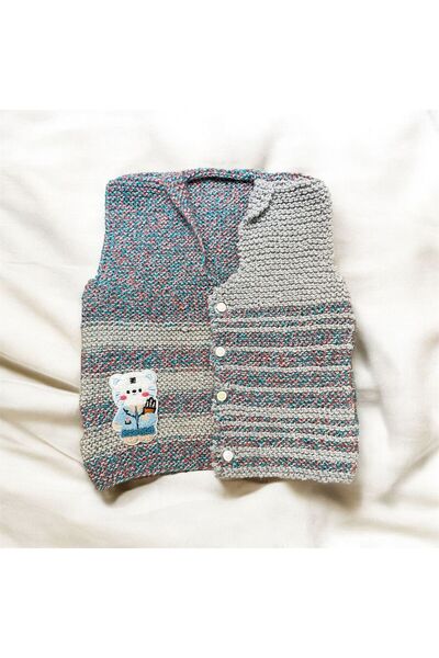 The Cloudish Shop Baby Hand Knitted Knitted Vest Gray Blue