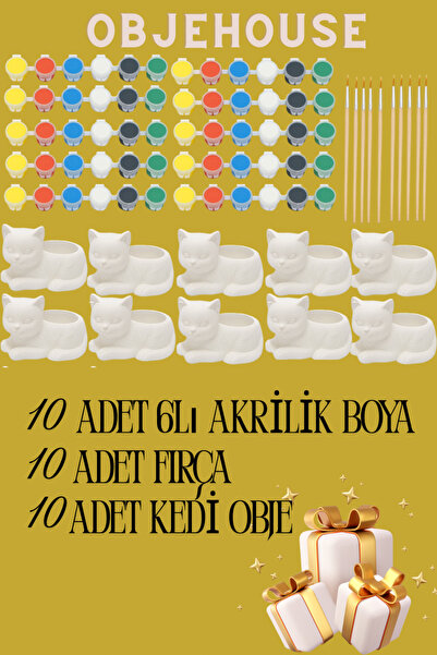 Genel Markalar Taş boyama seti kedi figürü 10lu set