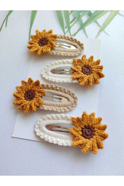 Hand Mother's Since 2024 Sunflower Buckle Handmade 4-Piece Snap Buckle Knitted Organic Hair Accessory