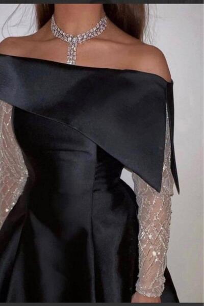 SHOK Elegant Korean Mikado Occasion Dress with Attractive Sleeves