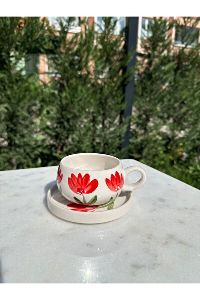 evlashop Red Flower Pattern Ceramic Plate Mug/Cup/Mug
