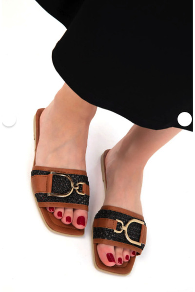 Cream Black Skin Slippers