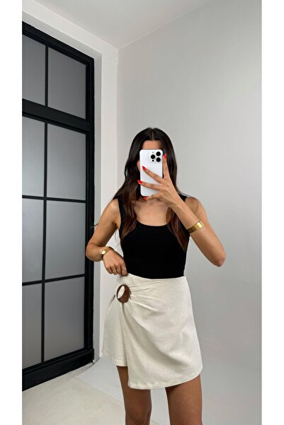 Gaus Taş Toka Detaylı Keten Şort Etek GAUS-0010