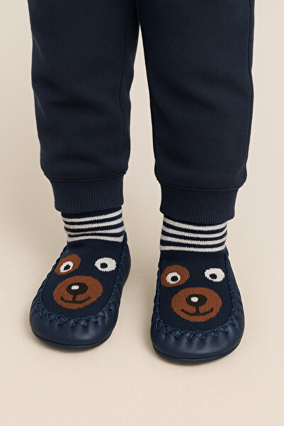 minissa baby kids Чорапи с подложка против приплъзване, естествена кожа, ръчно изработени, тъмносини