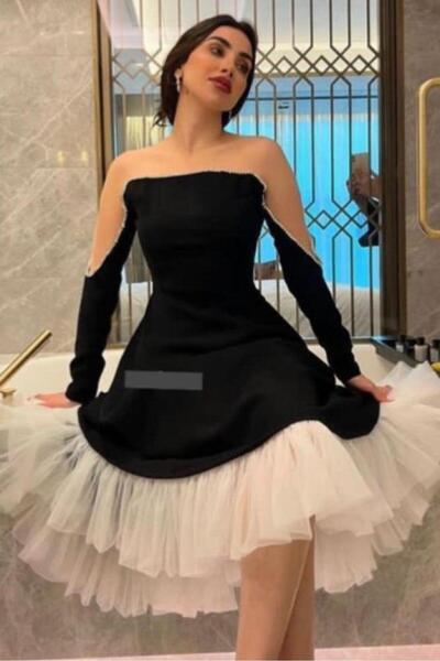 SHOK Elegant black crystal embellished dress