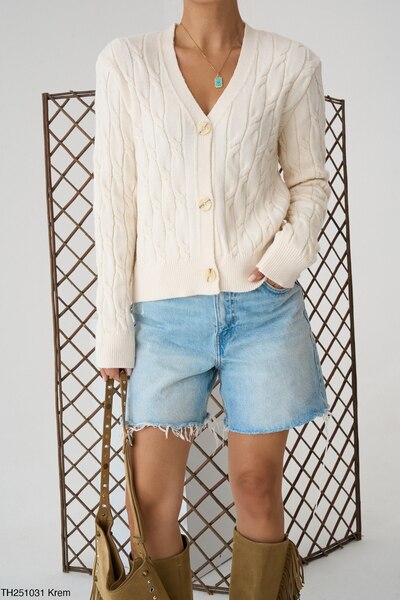 CELITA Knitted Patterned Buttoned Knitwear Women's Cardigan
