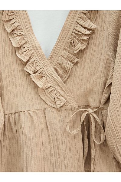 Modamorfo Kimono Set with Ruffled Collar and Tie Front Skirt - Salmon
