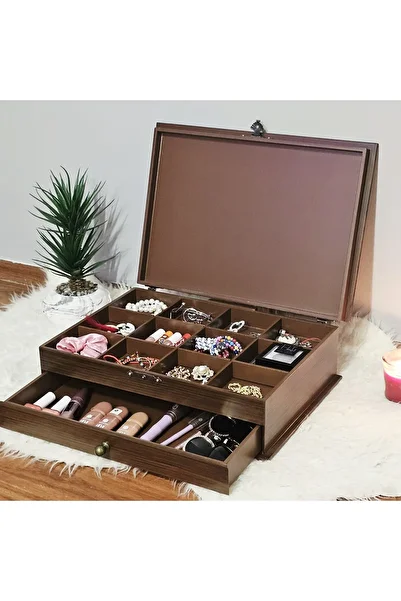 Tekir Store evinizi güzelleştirin Wooden Large Size Makeup Jewelry Organizer Watch Accessories Organizer 12 Compartment Box