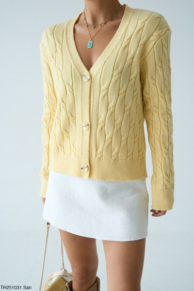 CELITA Knitted Patterned Buttoned Knitwear Women's Cardigan